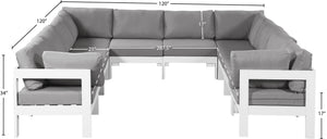 Meridian Furniture Nizuc 10 Piece Modular Outdoor Sectional Aluminum Frame Water Resistant Patio Seating 375Grey-Sec10B