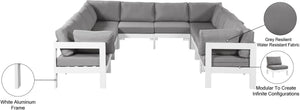 Meridian Furniture Nizuc 10 Piece Modular Outdoor Sectional Aluminum Frame Water Resistant Patio Seating 375Grey-Sec10B