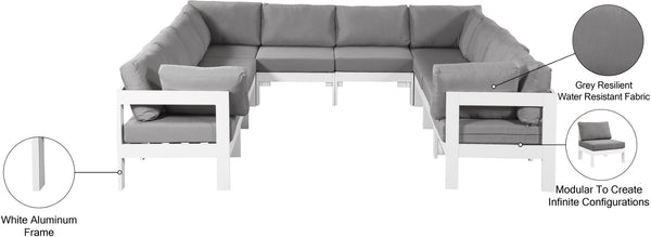 Meridian Furniture Nizuc 10 Piece Modular Outdoor Sectional Aluminum Frame Water Resistant Patio Seating 375Grey-Sec10B