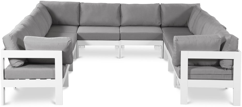 Meridian Furniture Nizuc 10 Piece Modular Outdoor Sectional Aluminum Frame Water Resistant Patio Seating 375Grey-Sec10B