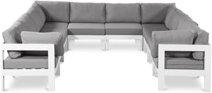Meridian Furniture Nizuc 10 Piece Modular Outdoor Sectional Aluminum Frame Water Resistant Patio Seating 375Grey-Sec10B