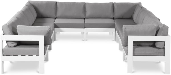 Meridian Furniture Nizuc 10 Piece Modular Outdoor Sectional Aluminum Frame Water Resistant Patio Seating 375Grey-Sec10B