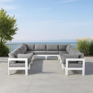 Meridian Furniture Nizuc 10 Piece Modular Outdoor Sectional Aluminum Frame Water Resistant Patio Seating 375Grey-Sec10B
