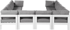 Meridian Furniture Nizuc 10 Piece Modular Outdoor Sectional Aluminum Frame Water Resistant Patio Seating 375Grey-Sec10B