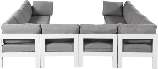 Meridian Furniture Nizuc 10 Piece Modular Outdoor Sectional Aluminum Frame Water Resistant Patio Seating 375Grey-Sec10B