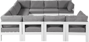 Meridian Furniture Nizuc 10 Piece Modular Outdoor Sectional Aluminum Frame Water Resistant Patio Seating 375Grey-Sec10B