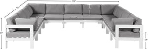 Meridian Furniture Nizuc 11 Piece Modular Outdoor Sectional Aluminum Frame Weather Resistant Patio Seating 375Grey-Sec11A