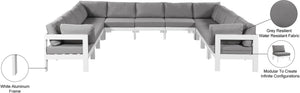 Meridian Furniture Nizuc 11 Piece Modular Outdoor Sectional Aluminum Frame Weather Resistant Patio Seating 375Grey-Sec11A