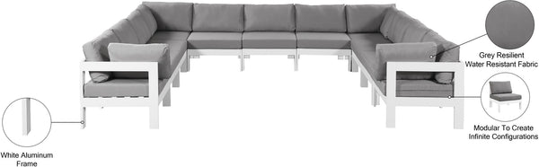 Meridian Furniture Nizuc 11 Piece Modular Outdoor Sectional Aluminum Frame Weather Resistant Patio Seating 375Grey-Sec11A