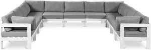 Meridian Furniture Nizuc 11 Piece Modular Outdoor Sectional Aluminum Frame Weather Resistant Patio Seating 375Grey-Sec11A
