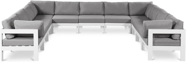 Meridian Furniture Nizuc 11 Piece Modular Outdoor Sectional Aluminum Frame Weather Resistant Patio Seating 375Grey-Sec11A