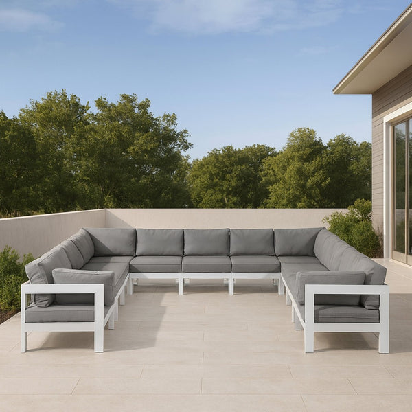 Meridian Furniture Nizuc 11 Piece Modular Outdoor Sectional Aluminum Frame Weather Resistant Patio Seating 375Grey-Sec11A
