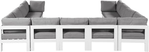 Meridian Furniture Nizuc 11 Piece Modular Outdoor Sectional Aluminum Frame Weather Resistant Patio Seating 375Grey-Sec11A