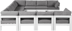 Meridian Furniture Nizuc 11 Piece Modular Outdoor Sectional Aluminum Frame Weather Resistant Patio Seating 375Grey-Sec11A