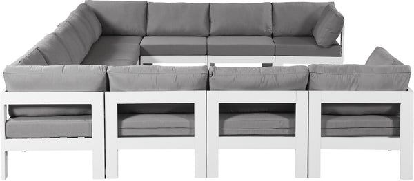 Meridian Furniture Nizuc 11 Piece Modular Outdoor Sectional Aluminum Frame Weather Resistant Patio Seating 375Grey-Sec11A