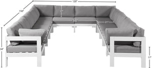 Meridian Furniture Nizuc 12 Piece Modular Outdoor Sectional with Aluminum Frame and Weather Resistant Fabric 375Grey-Sec12A