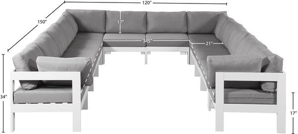 Meridian Furniture Nizuc 12 Piece Modular Outdoor Sectional with Aluminum Frame and Weather Resistant Fabric 375Grey-Sec12A