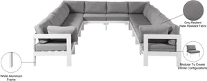 Meridian Furniture Nizuc 12 Piece Modular Outdoor Sectional with Aluminum Frame and Weather Resistant Fabric 375Grey-Sec12A