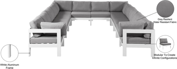 Meridian Furniture Nizuc 12 Piece Modular Outdoor Sectional with Aluminum Frame and Weather Resistant Fabric 375Grey-Sec12A
