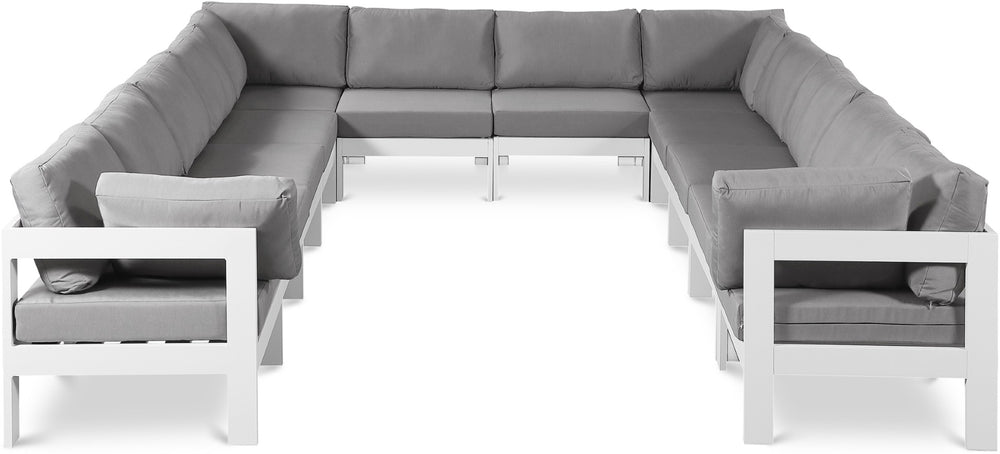 Meridian Furniture Nizuc 12 Piece Modular Outdoor Sectional with Aluminum Frame and Weather Resistant Fabric 375Grey-Sec12A