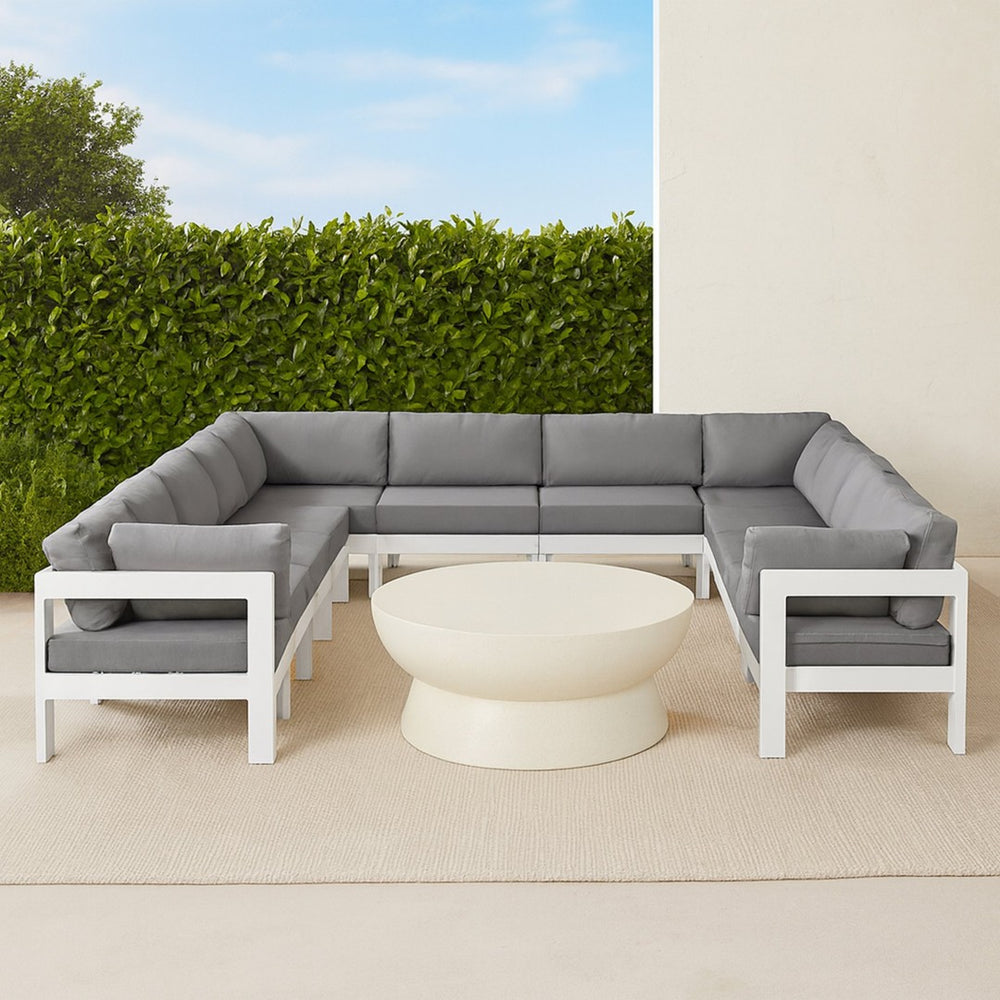 Meridian Furniture Nizuc 12 Piece Modular Outdoor Sectional with Aluminum Frame and Weather Resistant Fabric 375Grey-Sec12A