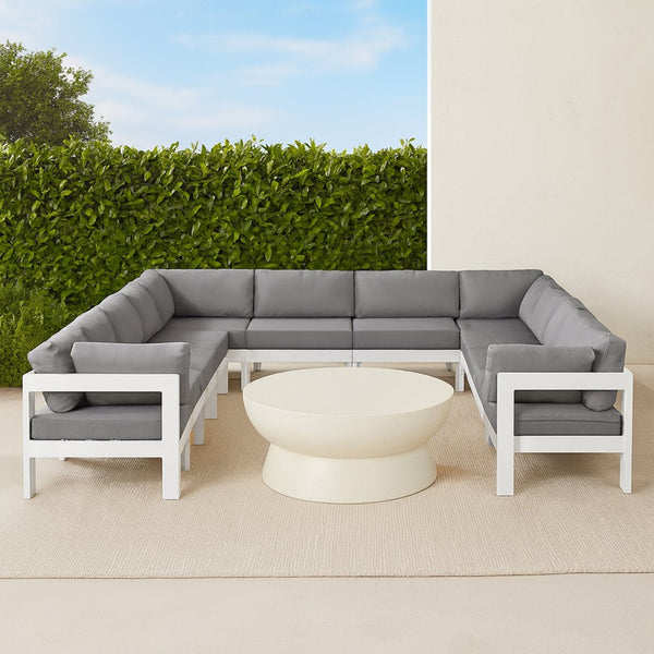 Meridian Furniture Nizuc 12 Piece Modular Outdoor Sectional with Aluminum Frame and Weather Resistant Fabric 375Grey-Sec12A
