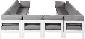 Meridian Furniture Nizuc 12 Piece Modular Outdoor Sectional with Aluminum Frame and Weather Resistant Fabric 375Grey-Sec12A