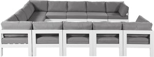Meridian Furniture Nizuc 12 Piece Modular Outdoor Sectional with Aluminum Frame and Weather Resistant Fabric 375Grey-Sec12A