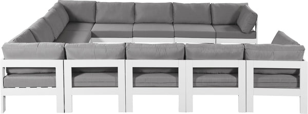 Meridian Furniture Nizuc 12 Piece Modular Outdoor Sectional with Aluminum Frame and Weather Resistant Fabric 375Grey-Sec12A