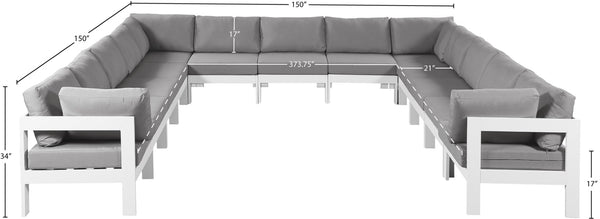 Meridian Furniture Nizuc 13 Piece Modular Outdoor Sectional with Water Resistant Upholstery for Patios 375Grey-Sec13A