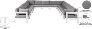 Meridian Furniture Nizuc 13 Piece Modular Outdoor Sectional with Water Resistant Upholstery for Patios 375Grey-Sec13A