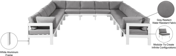 Meridian Furniture Nizuc 13 Piece Modular Outdoor Sectional with Water Resistant Upholstery for Patios 375Grey-Sec13A