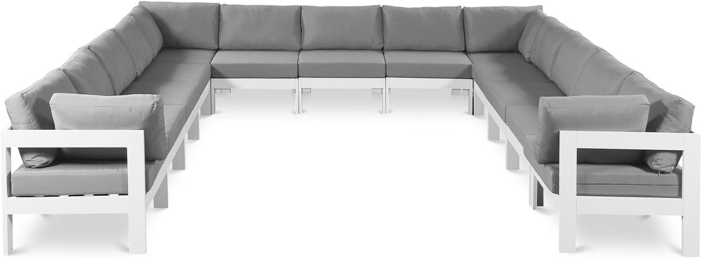 Meridian Furniture Nizuc 13 Piece Modular Outdoor Sectional with Water Resistant Upholstery for Patios 375Grey-Sec13A