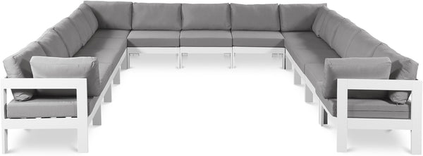 Meridian Furniture Nizuc 13 Piece Modular Outdoor Sectional with Water Resistant Upholstery for Patios 375Grey-Sec13A
