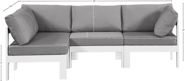 Meridian Furniture Nizuc Four Piece Modular Outdoor Sectional with Weather Resistant Fabric Aluminum Frame 375Grey-Sec4A