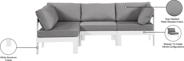 Meridian Furniture Nizuc Four Piece Modular Outdoor Sectional with Weather Resistant Fabric Aluminum Frame 375Grey-Sec4A