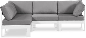 Meridian Furniture Nizuc Four Piece Modular Outdoor Sectional with Weather Resistant Fabric Aluminum Frame 375Grey-Sec4A
