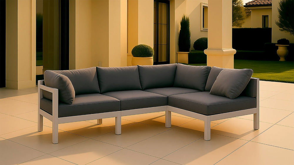 Meridian Furniture Nizuc Four Piece Modular Outdoor Sectional with Weather Resistant Fabric Aluminum Frame 375Grey-Sec4A