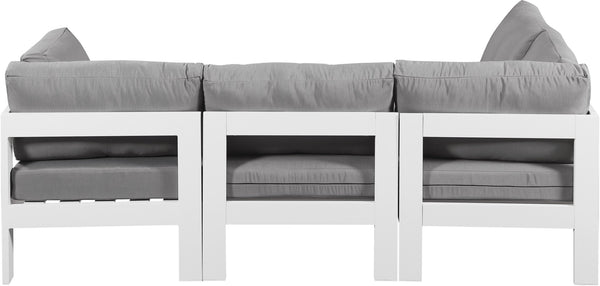 Meridian Furniture Nizuc Four Piece Modular Outdoor Sectional with Weather Resistant Fabric Aluminum Frame 375Grey-Sec4A