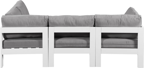 Meridian Furniture Nizuc Four Piece Modular Outdoor Sectional with Weather Resistant Fabric Aluminum Frame 375Grey-Sec4A