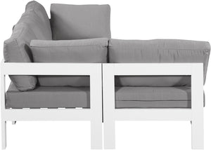 Meridian Furniture Nizuc Four Piece Modular Outdoor Sectional with Weather Resistant Fabric Aluminum Frame 375Grey-Sec4A