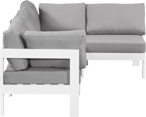 Meridian Furniture Nizuc Four Piece Modular Outdoor Sectional with Weather Resistant Fabric Aluminum Frame 375Grey-Sec4A