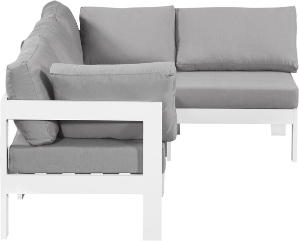Meridian Furniture Nizuc Four Piece Modular Outdoor Sectional with Weather Resistant Fabric Aluminum Frame 375Grey-Sec4A