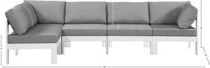 Meridian Furniture Nizuc Five Piece Modular Outdoor Sectional with Aluminum Frame and Grey Fabric Seating 375Grey-Sec5C