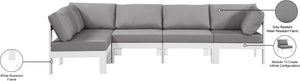 Meridian Furniture Nizuc Five Piece Modular Outdoor Sectional with Aluminum Frame and Grey Fabric Seating 375Grey-Sec5C