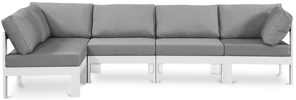 Meridian Furniture Nizuc Five Piece Modular Outdoor Sectional with Aluminum Frame and Grey Fabric Seating 375Grey-Sec5C