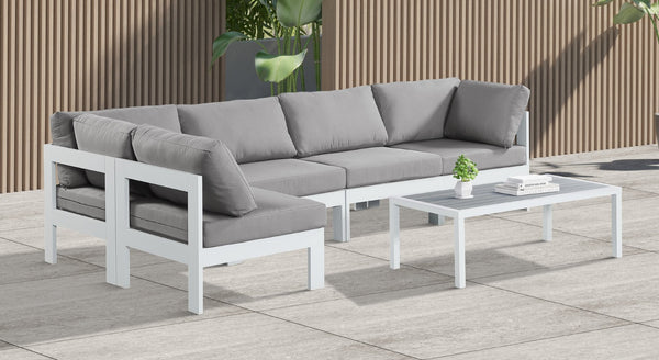 Meridian Furniture Nizuc Five Piece Modular Outdoor Sectional with Aluminum Frame and Grey Fabric Seating 375Grey-Sec5C