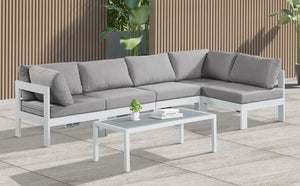 Meridian Furniture Nizuc Five Piece Modular Outdoor Sectional with Aluminum Frame and Grey Fabric Seating 375Grey-Sec5C