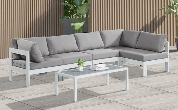 Meridian Furniture Nizuc Five Piece Modular Outdoor Sectional with Aluminum Frame and Grey Fabric Seating 375Grey-Sec5C