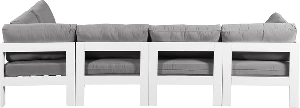 Meridian Furniture Nizuc Five Piece Modular Outdoor Sectional with Aluminum Frame and Grey Fabric Seating 375Grey-Sec5C